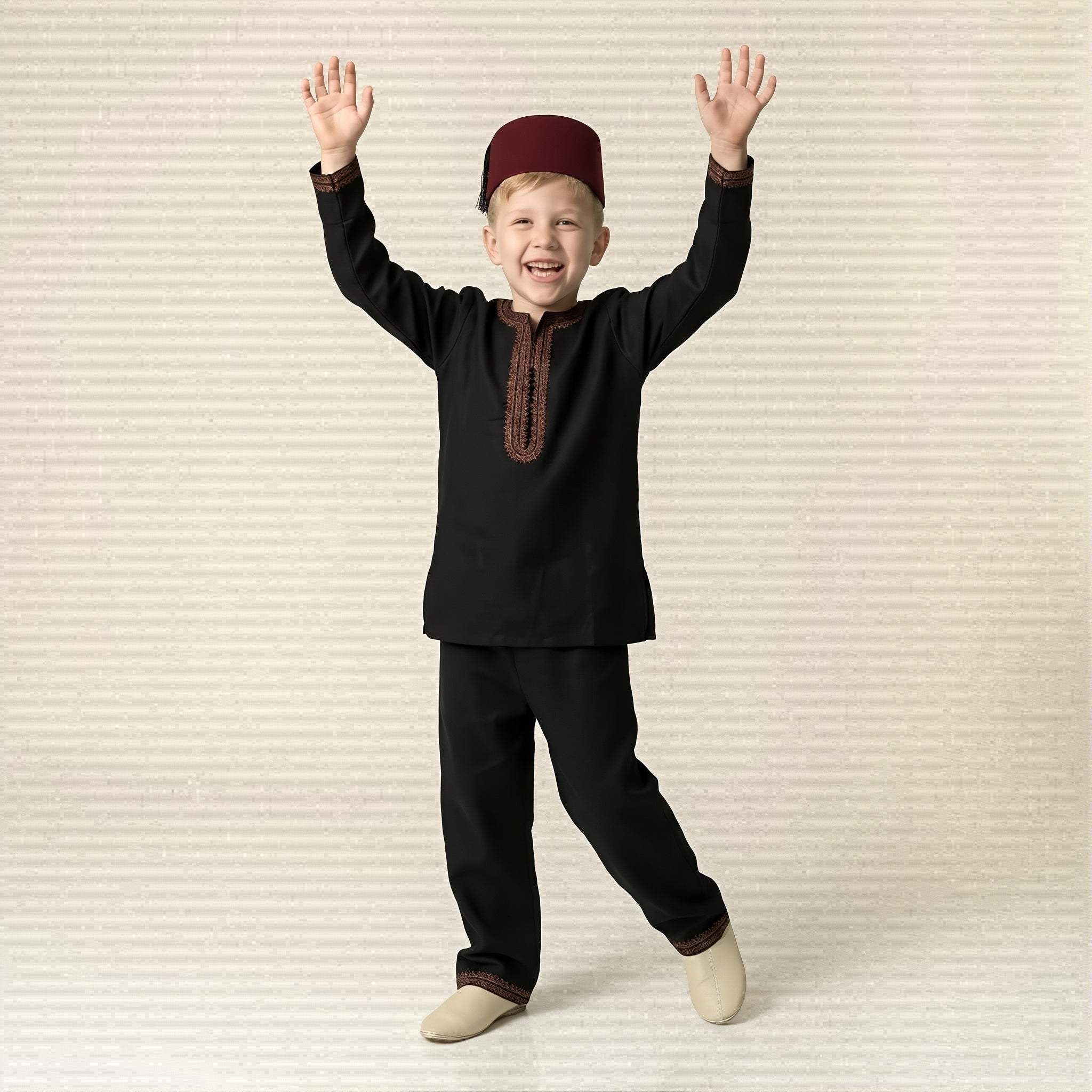 Jabadour 2 pièces pour Enfants Noir & Marron – Élégance Marocaine Moderne