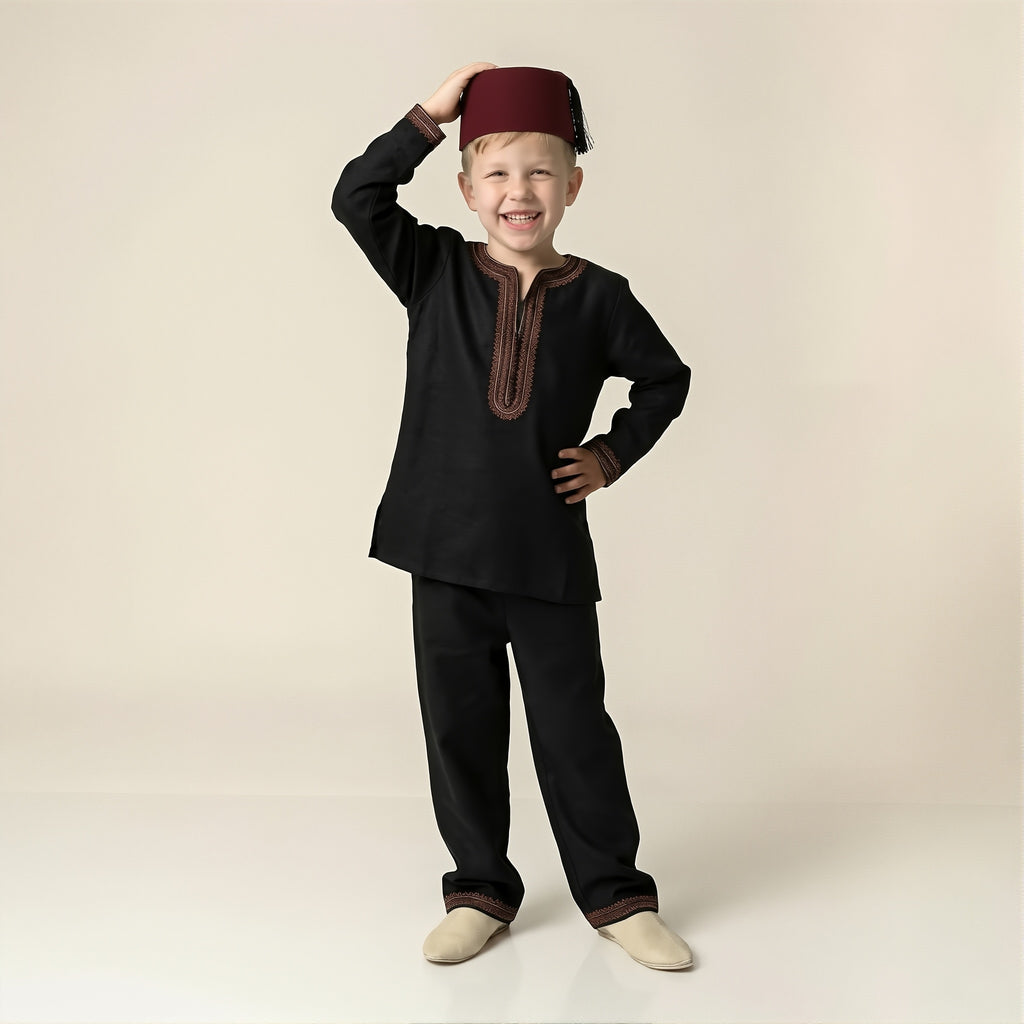 Jabadour 2 pièces pour Enfants Noir & Marron – Élégance Marocaine Moderne