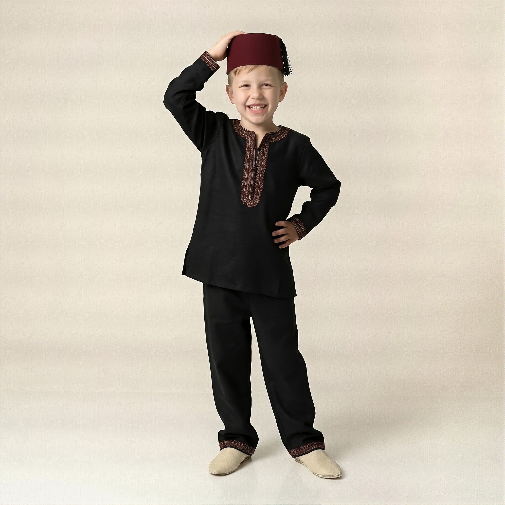 Jabadour 2 pièces pour Enfants Noir & Marron – Élégance Marocaine Moderne